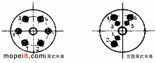 摩托车点火开关底座上触点布局的单圆周与双圆周式布局