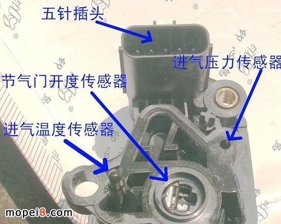 五羊本田WH110T佳御电喷摩托车节气门位置传感器都是安装在节气门体上与节气门轴联动