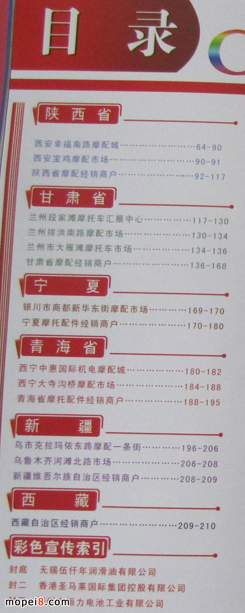 2014版中国摩托车配件西北市场指南导购手册